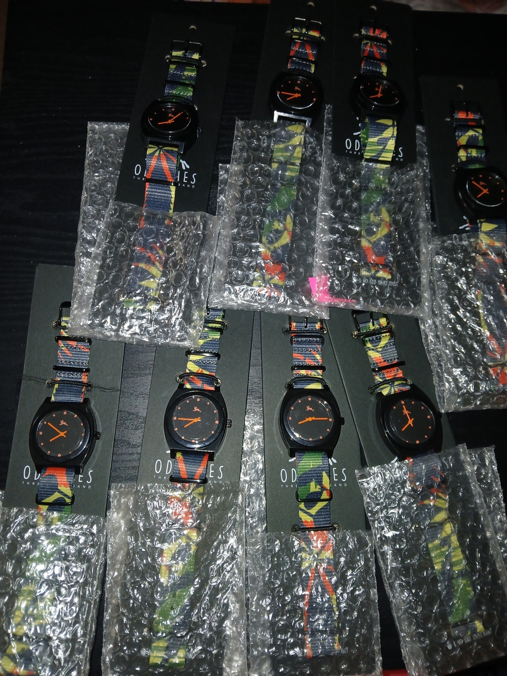 Black Dial Watch with Bright Floral Stripe Nylon Strap - 8 Total All Brand New